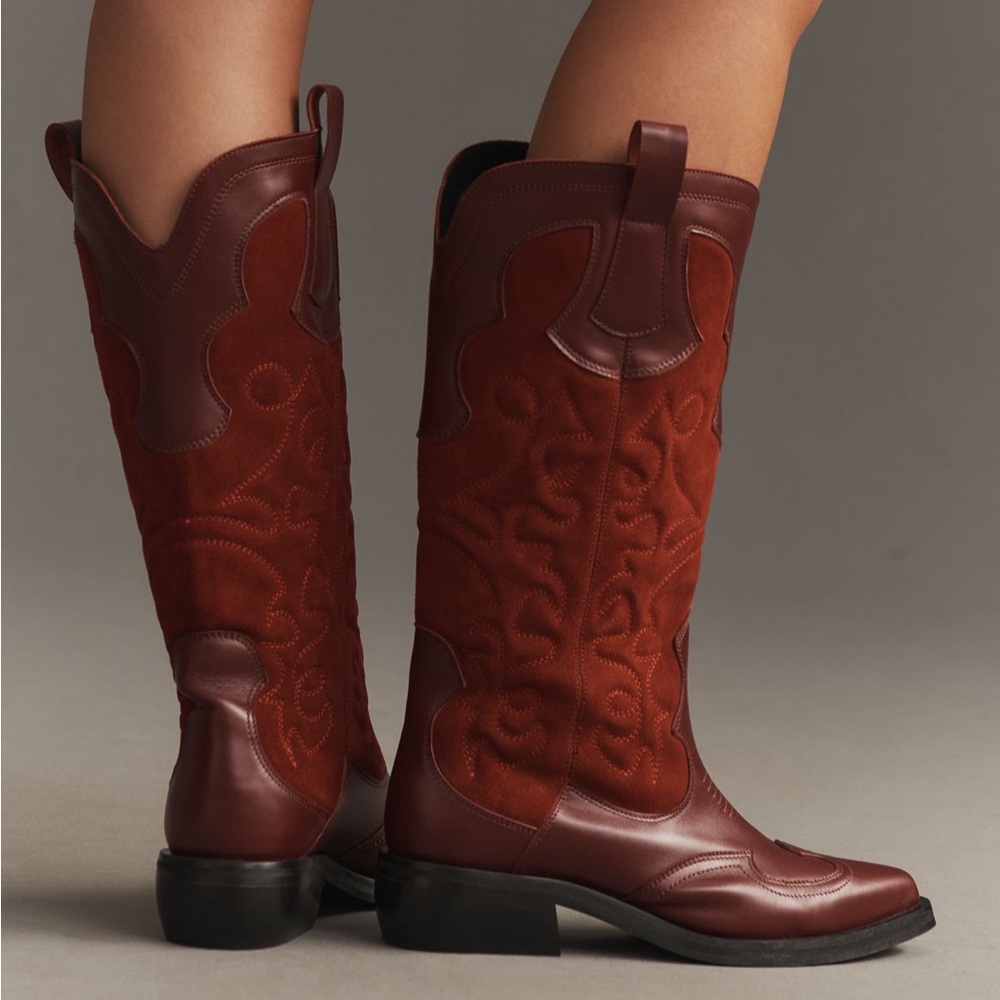 Anthropologie/Pilcro Burgundy and Red Cowboy Boots 37